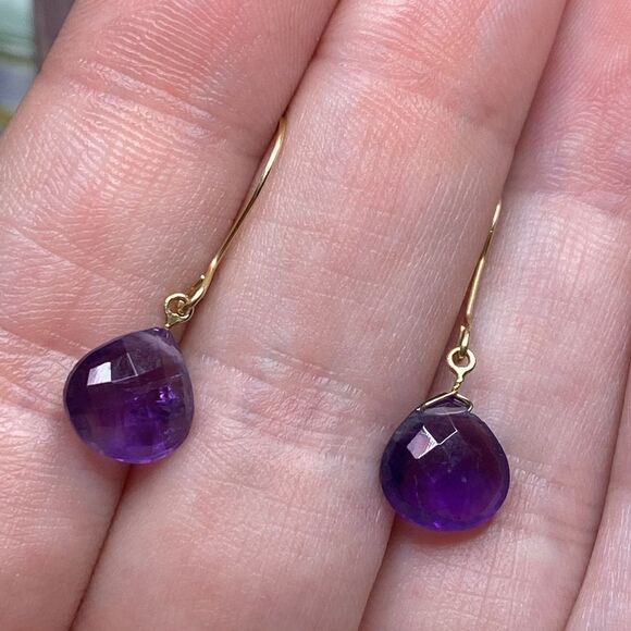 💛 NEW 14k Yellow Gold Bricolette Amethyst Drop Earrings - Picture 5 of 6